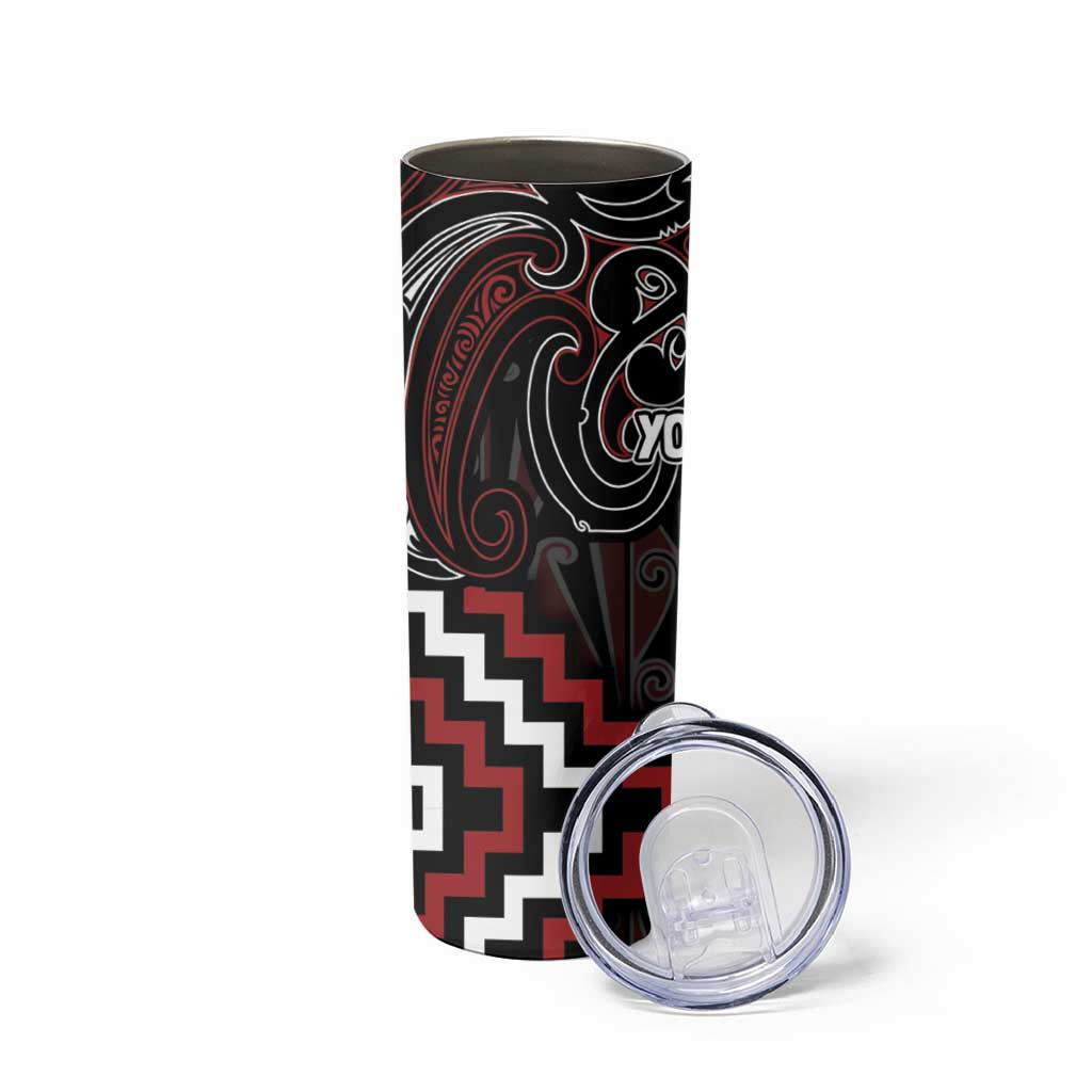 Maori Taiaha Whakairo Personalized Skinny Tumbler Red Poutama Motifs LT7 - Polynesian Pride