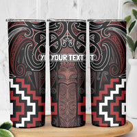 Maori Taiaha Whakairo Personalized Skinny Tumbler Red Poutama Motifs LT7 - Polynesian Pride