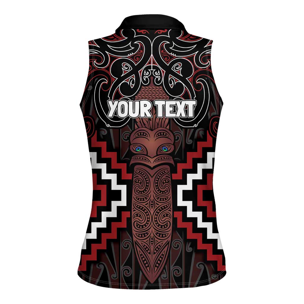 Maori Taiaha Whakairo Personalized Women Sleeveless Polo Shirt Red Poutama Motifs LT7 - Polynesian Pride