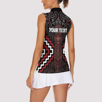 Maori Taiaha Whakairo Personalized Women Sleeveless Polo Shirt Red Poutama Motifs LT7 - Polynesian Pride