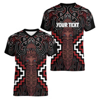 Maori Taiaha Whakairo Personalized Women V-Neck T-Shirt Red Poutama Motifs LT7 - Polynesian Pride