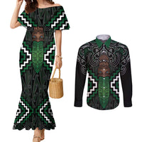Maori Taiaha Pounamu Whakairo Personalized Couples Matching Mermaid Dress and Long Sleeve Button Shirt Jade Poutama Motifs LT7 Jade - Polynesian Pride