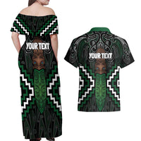 Maori Taiaha Pounamu Whakairo Personalized Couples Matching Off Shoulder Maxi Dress and Hawaiian Shirt Jade Poutama Motifs LT7 - Polynesian Pride