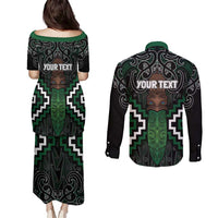 Maori Taiaha Pounamu Whakairo Personalized Couples Matching Puletasi and Long Sleeve Button Shirt Jade Poutama Motifs LT7 - Polynesian Pride