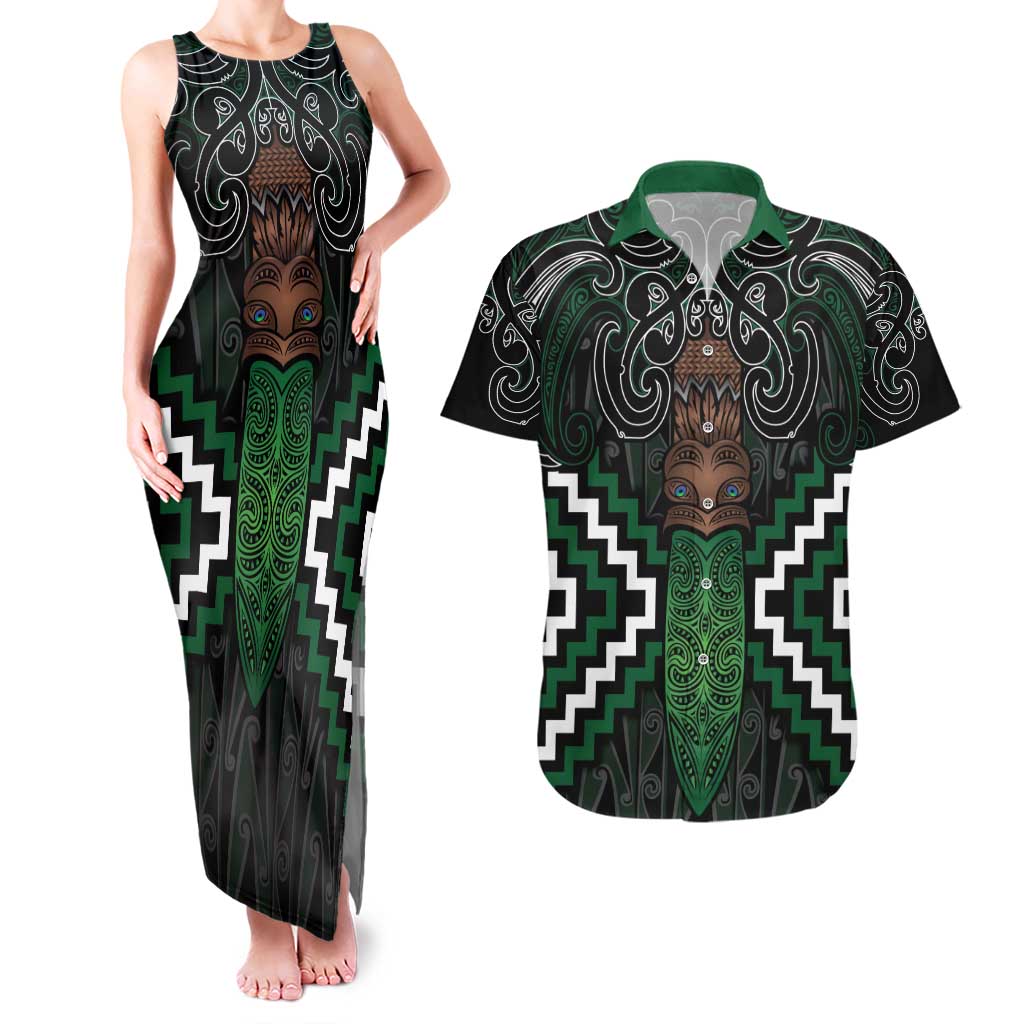 Maori Taiaha Pounamu Whakairo Personalized Couples Matching Tank Maxi Dress and Hawaiian Shirt Jade Poutama Motifs LT7 Jade - Polynesian Pride