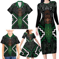 Maori Taiaha Pounamu Whakairo Personalized Family Matching Long Sleeve Bodycon Dress and Hawaiian Shirt Jade Poutama Motifs LT7 - Polynesian Pride
