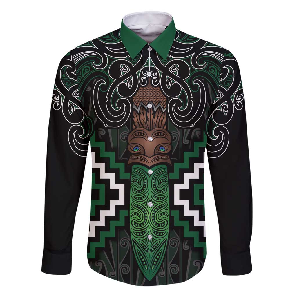 Maori Taiaha Pounamu Whakairo Personalized Family Matching Mermaid Dress and Hawaiian Shirt Jade Poutama Motifs LT7 Dad's Shirt - Long Sleeve Jade - Polynesian Pride