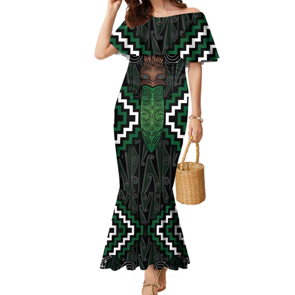 Maori Taiaha Pounamu Whakairo Personalized Family Matching Mermaid Dress and Hawaiian Shirt Jade Poutama Motifs LT7 Mom's Dress Jade - Polynesian Pride