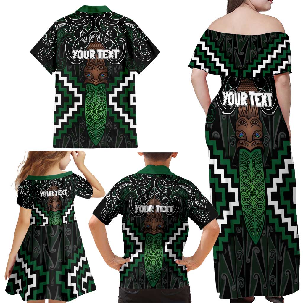 Maori Taiaha Pounamu Whakairo Personalized Family Matching Off Shoulder Maxi Dress and Hawaiian Shirt Jade Poutama Motifs LT7 - Polynesian Pride