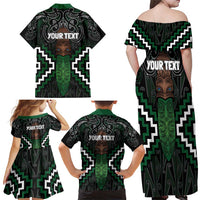 Maori Taiaha Pounamu Whakairo Personalized Family Matching Off Shoulder Maxi Dress and Hawaiian Shirt Jade Poutama Motifs LT7 - Polynesian Pride