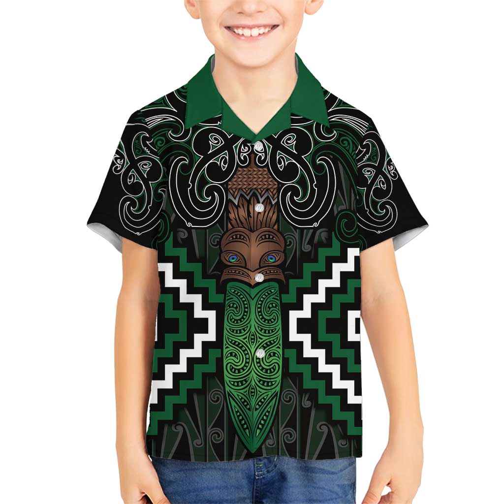 Maori Taiaha Pounamu Whakairo Personalized Family Matching Off Shoulder Short Dress and Hawaiian Shirt Jade Poutama Motifs LT7 Son's Shirt Jade - Polynesian Pride
