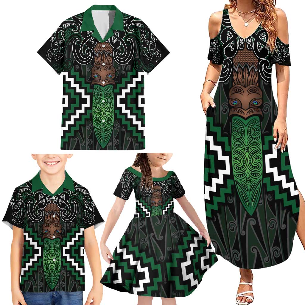 Maori Taiaha Pounamu Whakairo Personalized Family Matching Summer Maxi Dress and Hawaiian Shirt Jade Poutama Motifs LT7 - Polynesian Pride