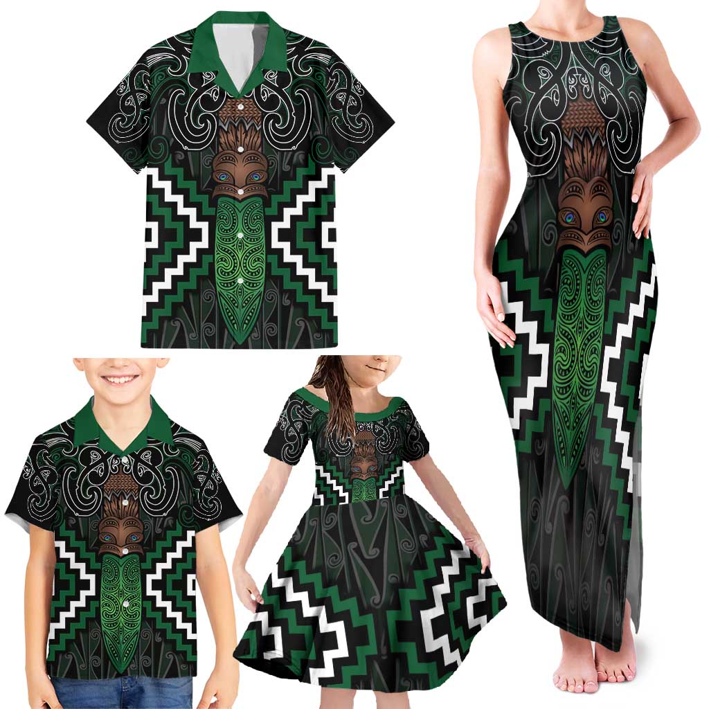 Maori Taiaha Pounamu Whakairo Personalized Family Matching Tank Maxi Dress and Hawaiian Shirt Jade Poutama Motifs LT7 - Polynesian Pride