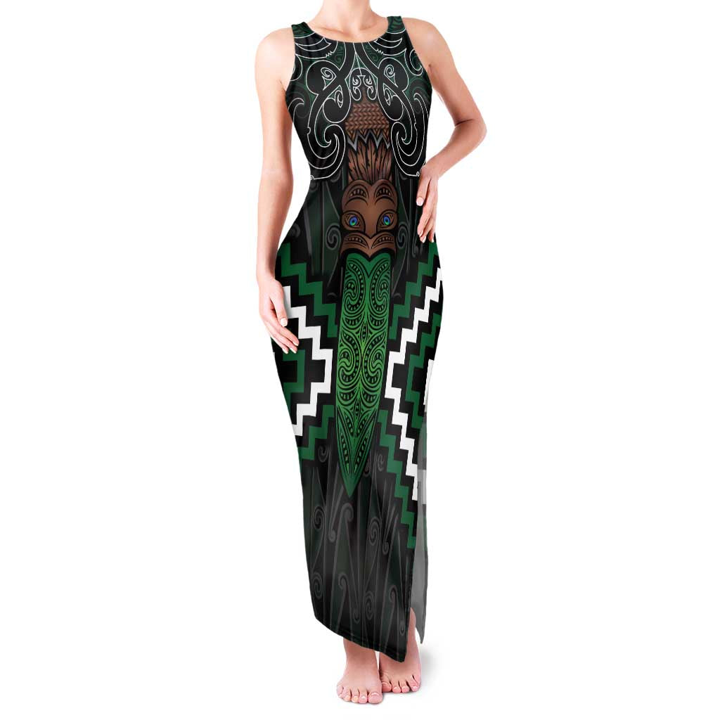 Maori Taiaha Pounamu Whakairo Personalized Family Matching Tank Maxi Dress and Hawaiian Shirt Jade Poutama Motifs LT7 Mom's Dress Jade - Polynesian Pride
