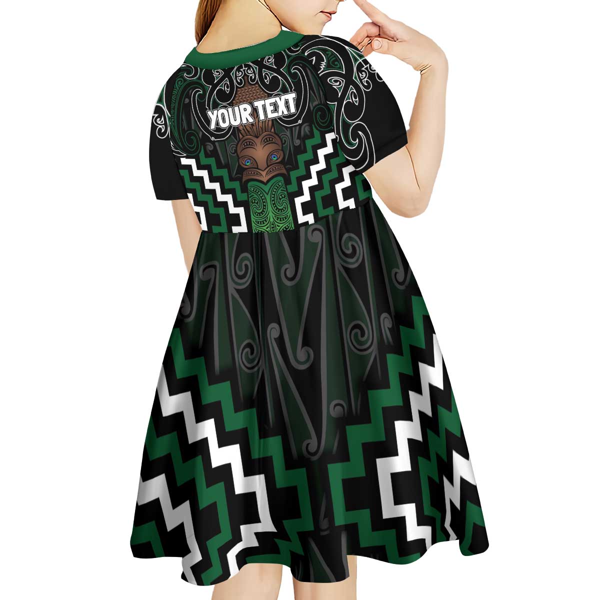 Maori Taiaha Pounamu Whakairo Personalized Kid Short Sleeve Dress Jade Poutama Motifs LT7 - Polynesian Pride