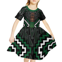 Maori Taiaha Pounamu Whakairo Personalized Kid Short Sleeve Dress Jade Poutama Motifs LT7 - Polynesian Pride