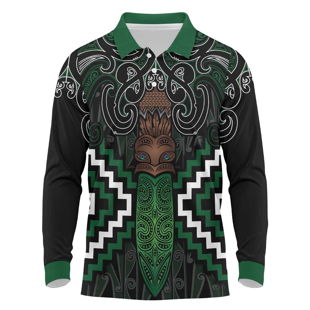 Maori Taiaha Pounamu Whakairo Personalized Long Sleeve Polo Shirt Jade Poutama Motifs LT7 Jade - Polynesian Pride