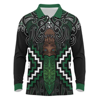 Maori Taiaha Pounamu Whakairo Personalized Long Sleeve Polo Shirt Jade Poutama Motifs LT7 Jade - Polynesian Pride