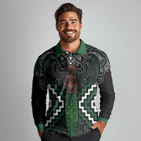 Maori Taiaha Pounamu Whakairo Personalized Long Sleeve Polo Shirt Jade Poutama Motifs LT7 - Polynesian Pride