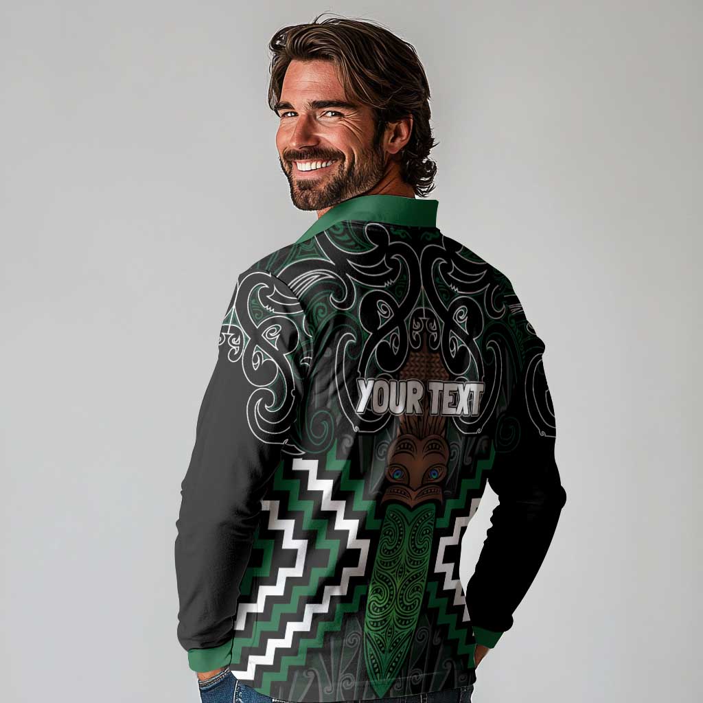 Maori Taiaha Pounamu Whakairo Personalized Long Sleeve Polo Shirt Jade Poutama Motifs LT7 - Polynesian Pride