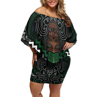 Maori Taiaha Pounamu Whakairo Personalized Off Shoulder Short Dress Jade Poutama Motifs LT7 Women Jade - Polynesian Pride