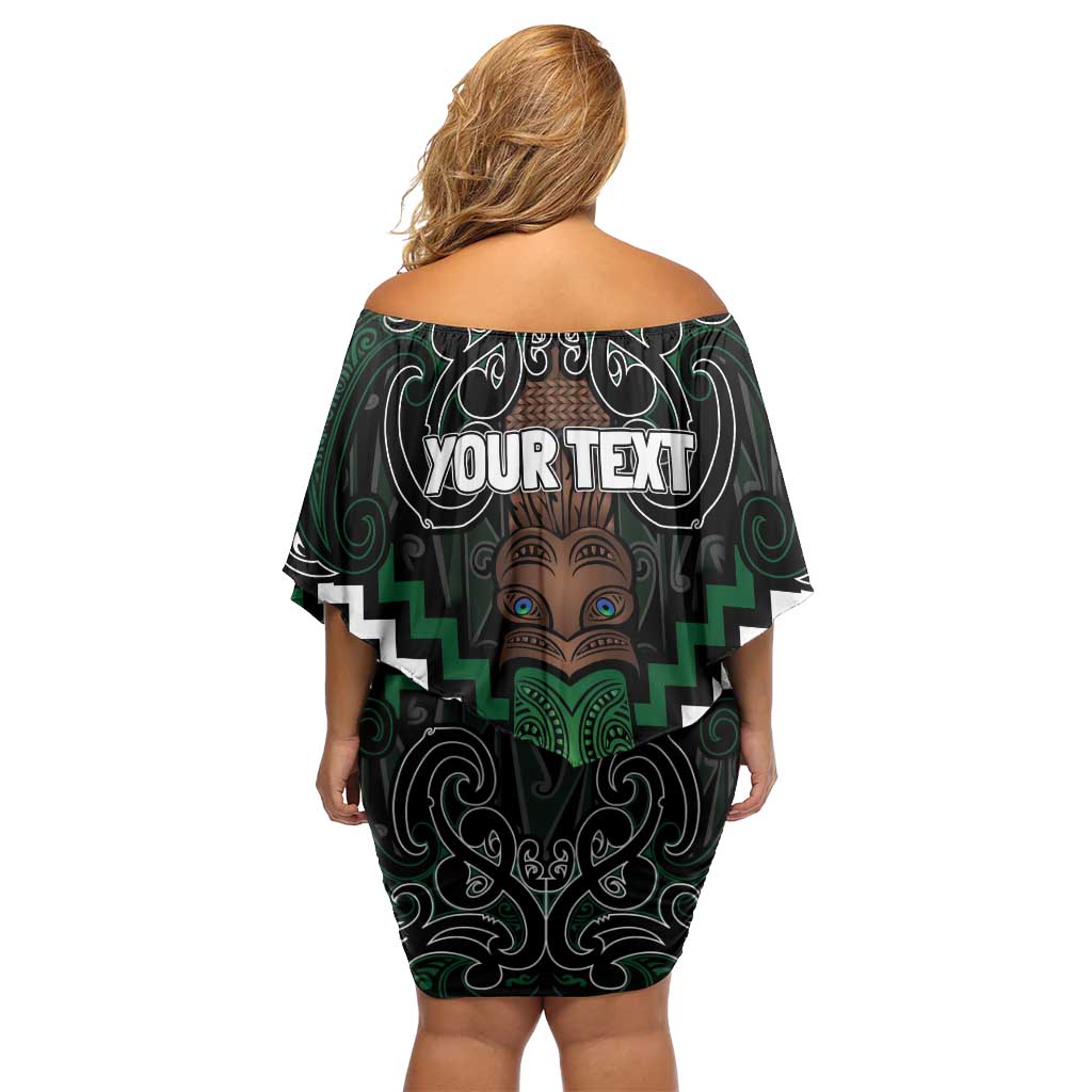 Maori Taiaha Pounamu Whakairo Personalized Off Shoulder Short Dress Jade Poutama Motifs LT7 - Polynesian Pride