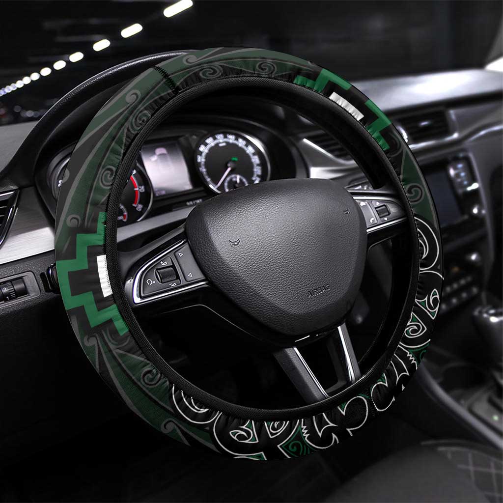 Maori Taiaha Pounamu Whakairo Steering Wheel Cover Jade Poutama Motifs
