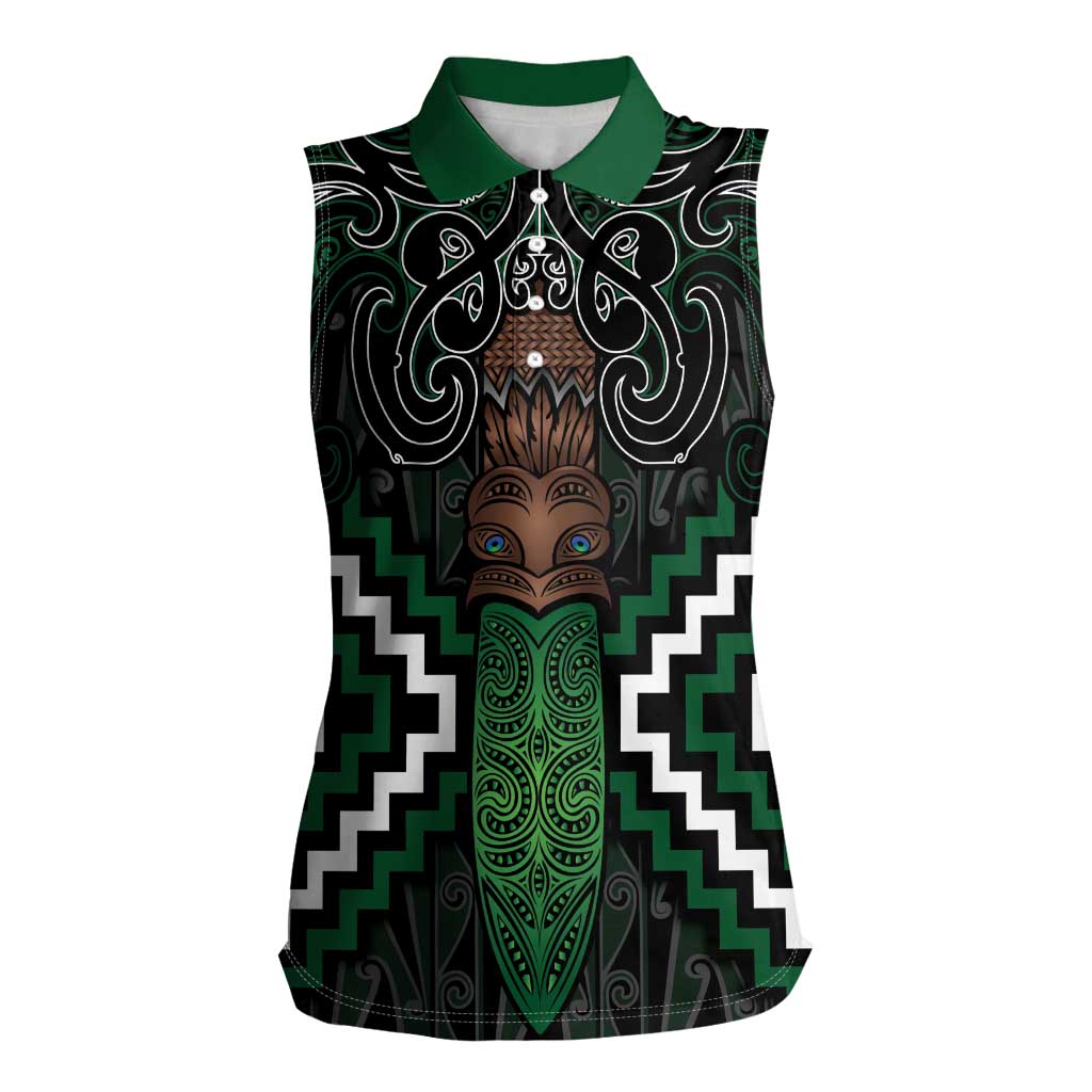 Maori Taiaha Pounamu Whakairo Personalized Women Sleeveless Polo Shirt Jade Poutama Motifs LT7 Female Jade - Polynesian Pride
