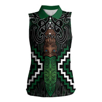 Maori Taiaha Pounamu Whakairo Personalized Women Sleeveless Polo Shirt Jade Poutama Motifs LT7 Female Jade - Polynesian Pride