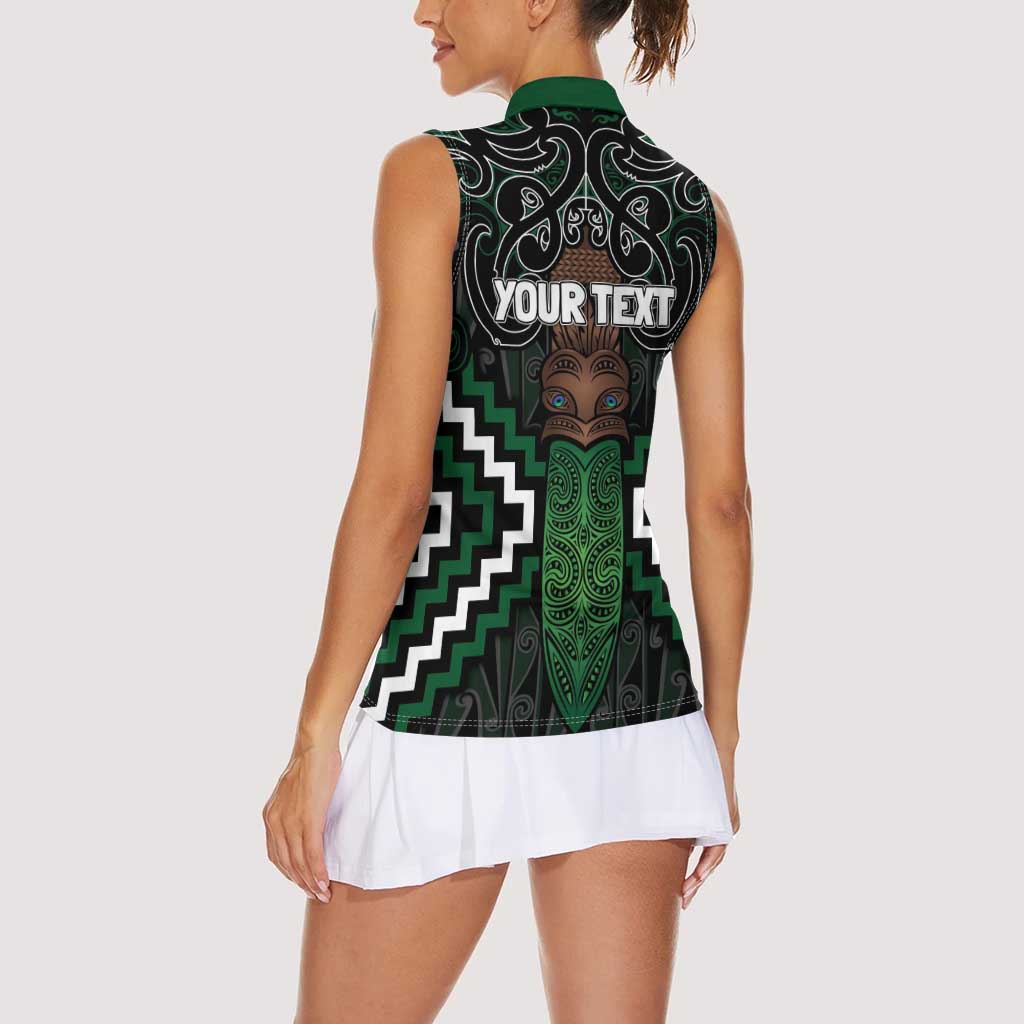 Maori Taiaha Pounamu Whakairo Personalized Women Sleeveless Polo Shirt Jade Poutama Motifs LT7 - Polynesian Pride