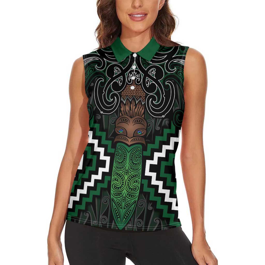 Maori Taiaha Pounamu Whakairo Personalized Women Sleeveless Polo Shirt Jade Poutama Motifs LT7 - Polynesian Pride