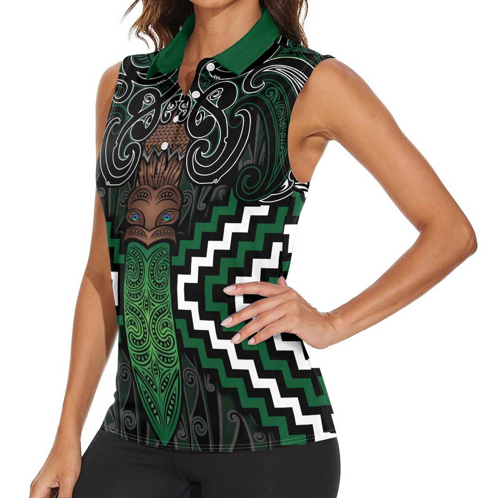 Maori Taiaha Pounamu Whakairo Personalized Women Sleeveless Polo Shirt Jade Poutama Motifs LT7 - Polynesian Pride