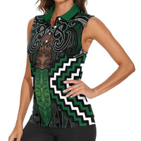 Maori Taiaha Pounamu Whakairo Personalized Women Sleeveless Polo Shirt Jade Poutama Motifs LT7 - Polynesian Pride