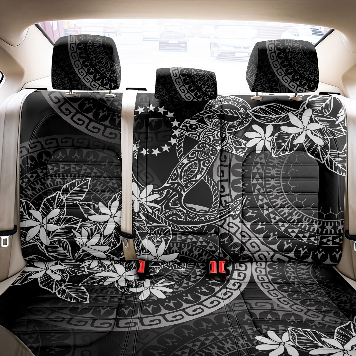Black Kuki Airani Tapakau Back Car Seat Cover Tribal Anchor Mix Tiare