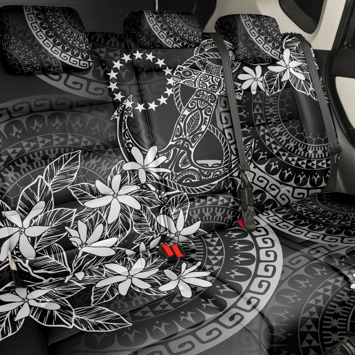 Black Kuki Airani Tapakau Back Car Seat Cover Tribal Anchor Mix Tiare