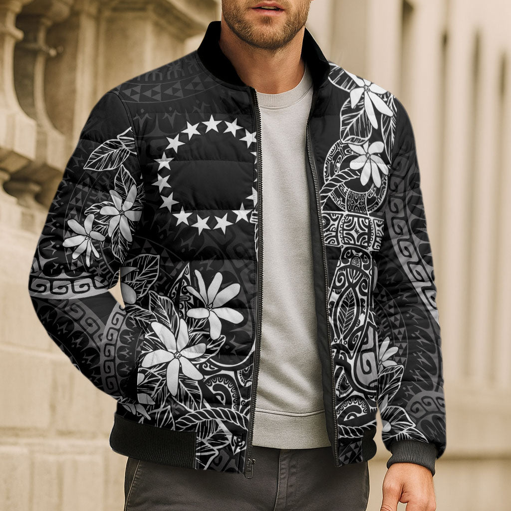 Black Kuki Airani Tapakau Bomber Puffer Jacket Tribal Anchor Mix Tiare
