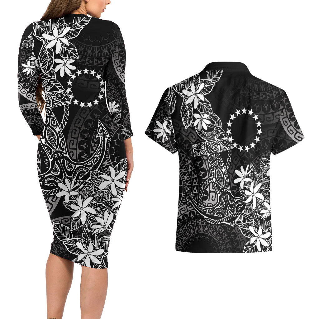 Black Kuki Airani Tapakau Couples Matching Long Sleeve Bodycon Dress and Hawaiian Shirt Tribal Anchor Mix Tiare LT7 - Polynesian Pride