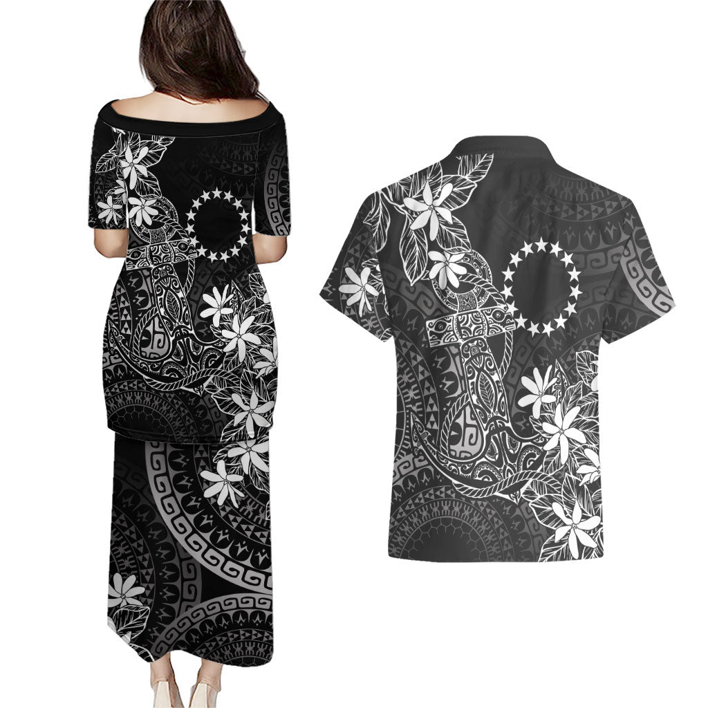 Black Kuki Airani Tapakau Couples Matching Puletasi and Hawaiian Shirt Tribal Anchor Mix Tiare LT7 - Polynesian Pride