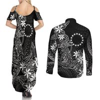 Black Kuki Airani Tapakau Couples Matching Summer Maxi Dress and Long Sleeve Button Shirt Tribal Anchor Mix Tiare LT7 - Polynesian Pride