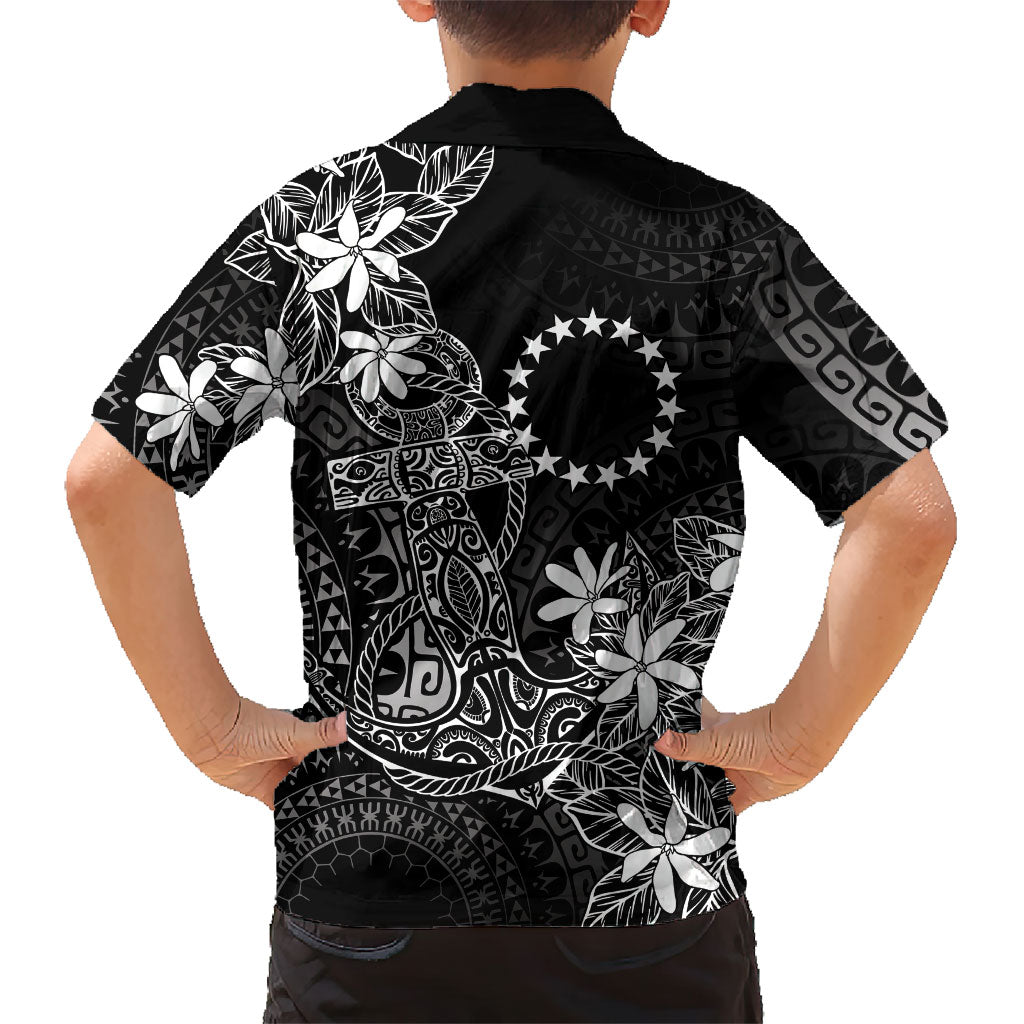 Black Kuki Airani Tapakau Family Matching Off The Shoulder Long Sleeve Dress and Hawaiian Shirt Tribal Anchor Mix Tiare LT7 - Polynesian Pride