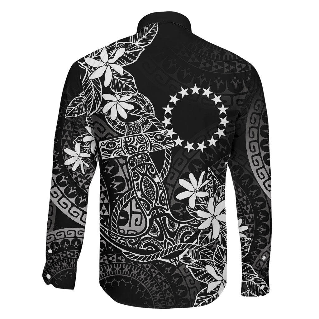 Black Kuki Airani Tapakau Family Matching Off The Shoulder Long Sleeve Dress and Hawaiian Shirt Tribal Anchor Mix Tiare LT7 - Polynesian Pride