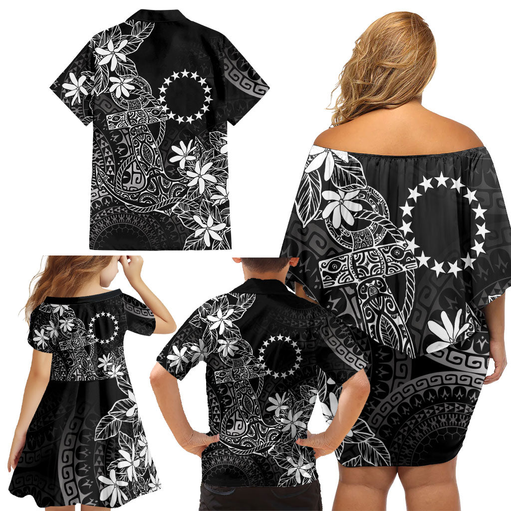 Black Kuki Airani Tapakau Family Matching Off Shoulder Short Dress and Hawaiian Shirt Tribal Anchor Mix Tiare LT7 - Polynesian Pride