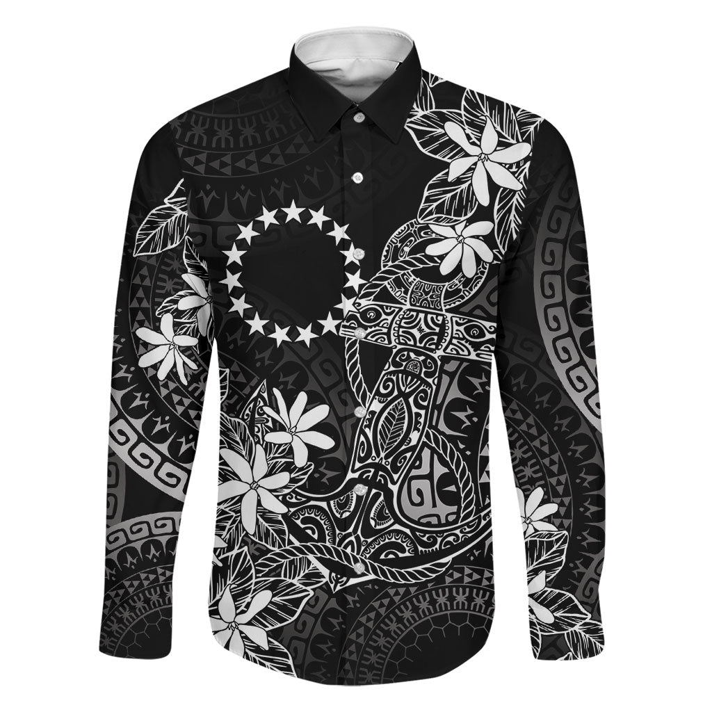 Black Kuki Airani Tapakau Family Matching Off Shoulder Short Dress and Hawaiian Shirt Tribal Anchor Mix Tiare LT7 Dad's Shirt - Long Sleeve Black - Polynesian Pride