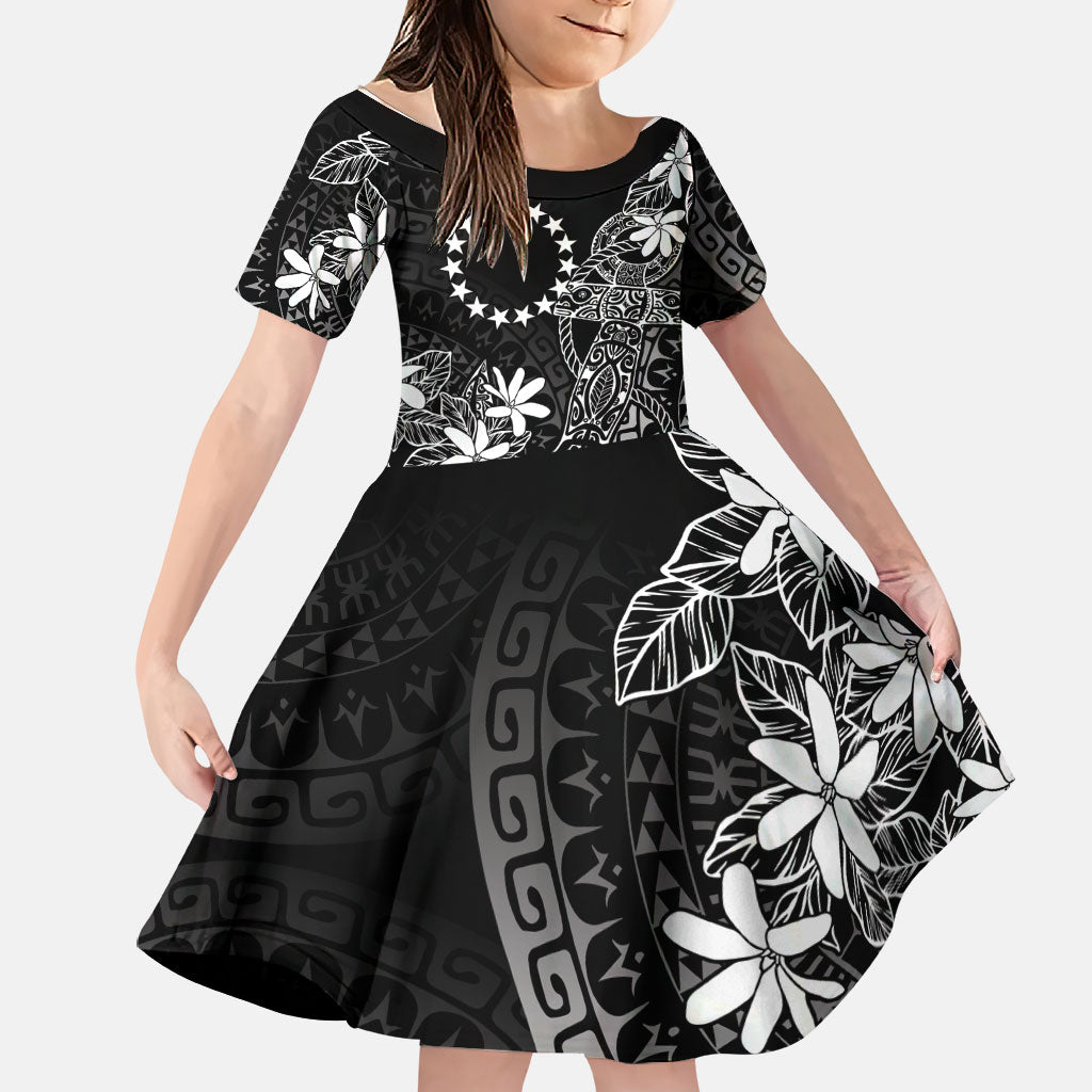Black Kuki Airani Tapakau Family Matching Puletasi and Hawaiian Shirt Tribal Anchor Mix Tiare LT7 Daughter's Dress Black - Polynesian Pride