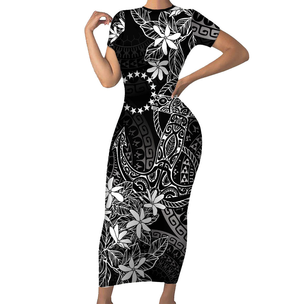 Black Kuki Airani Tapakau Family Matching Short Sleeve Bodycon Dress and Hawaiian Shirt Tribal Anchor Mix Tiare LT7 Mom's Dress Black - Polynesian Pride