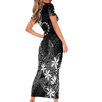Black Kuki Airani Tapakau Family Matching Short Sleeve Bodycon Dress and Hawaiian Shirt Tribal Anchor Mix Tiare LT7 - Polynesian Pride