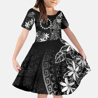 Black Kuki Airani Tapakau Family Matching Summer Maxi Dress and Hawaiian Shirt Tribal Anchor Mix Tiare LT7 Daughter's Dress Black - Polynesian Pride