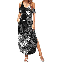 Black Kuki Airani Tapakau Family Matching Summer Maxi Dress and Hawaiian Shirt Tribal Anchor Mix Tiare LT7 Mom's Dress Black - Polynesian Pride