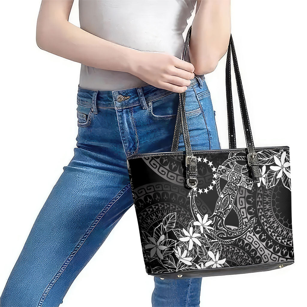 Black Kuki Airani Tapakau Leather Tote Bag Tribal Anchor Mix Tiare