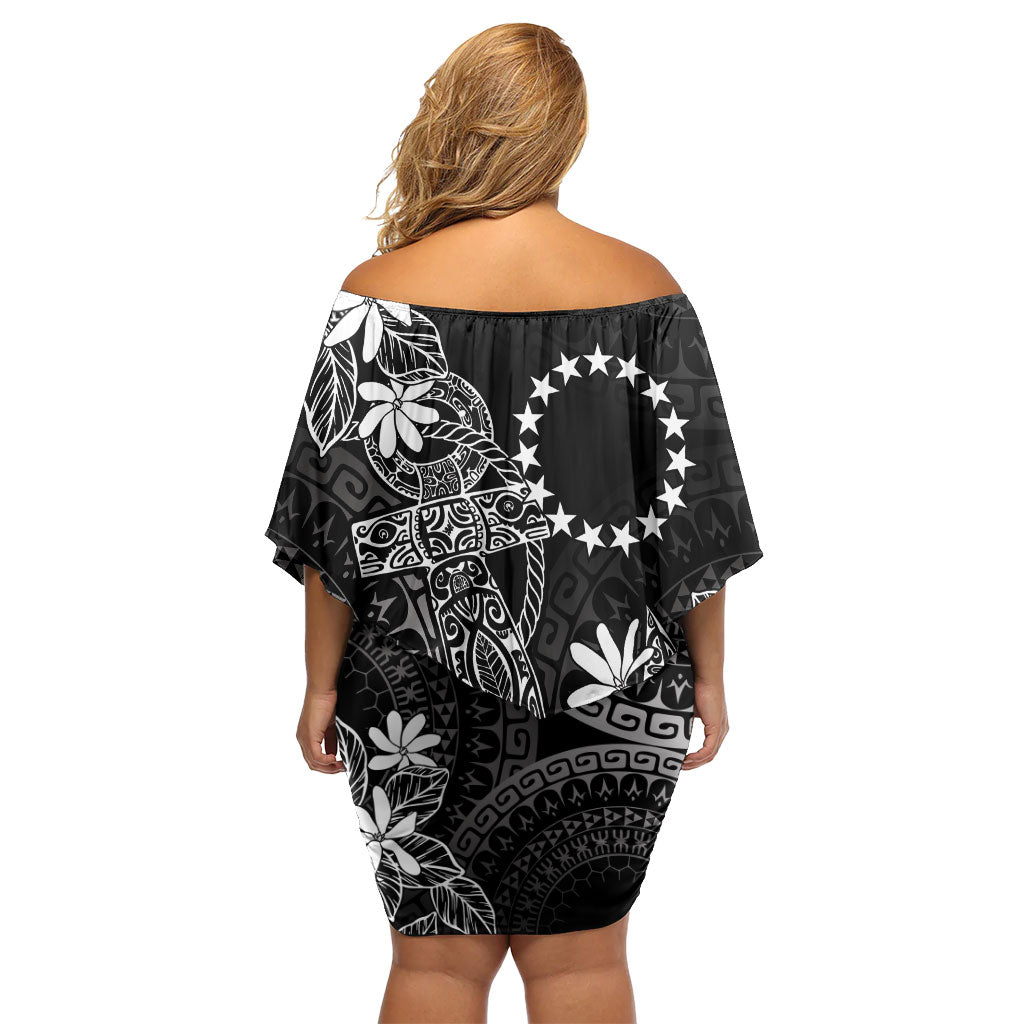 Black Kuki Airani Tapakau Off Shoulder Short Dress Tribal Anchor Mix Tiare
